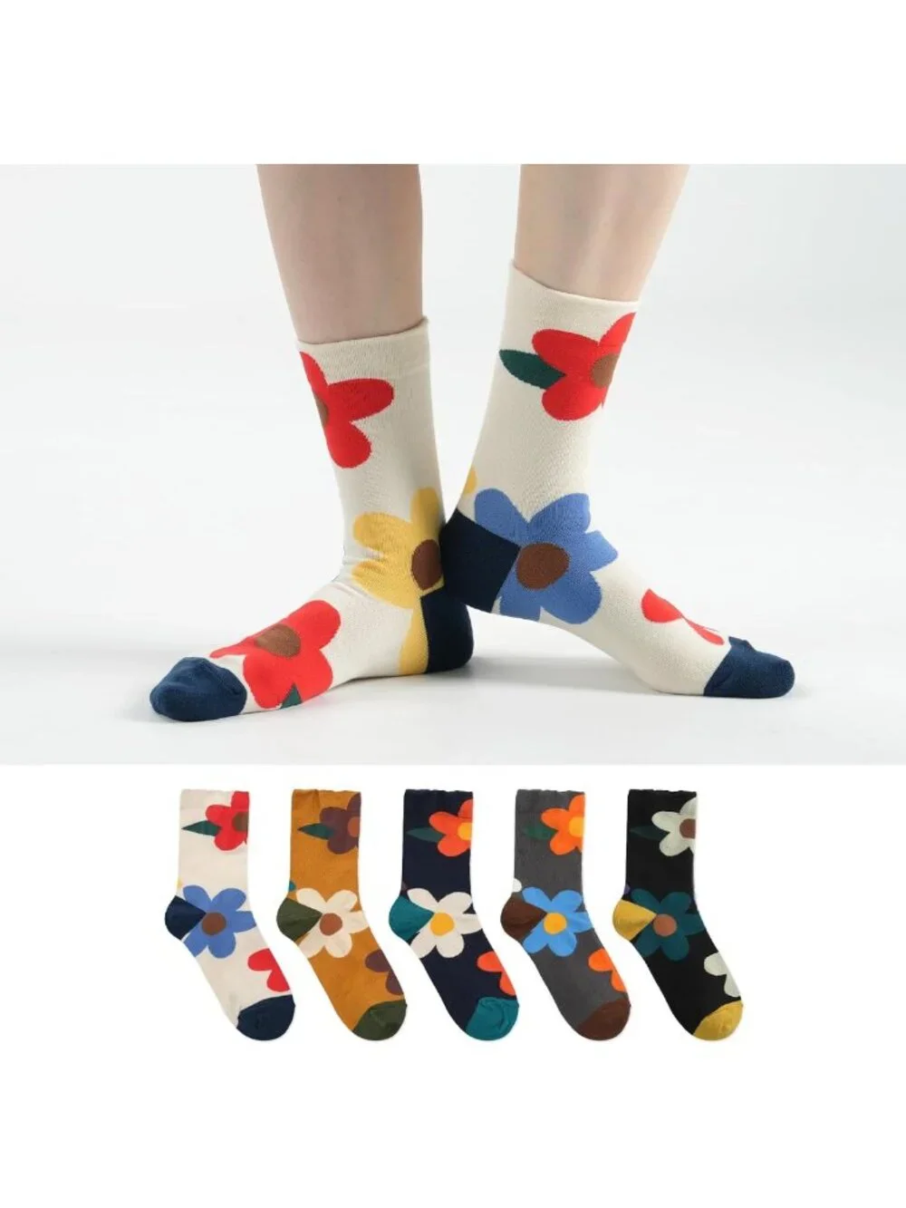 Cute Floral Ruffle Cotton Crew & Ankle Socks, Colorful Tube Size 6-9 for Women